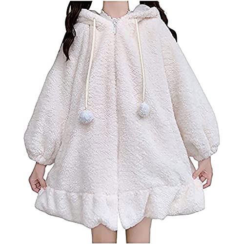 Damen Hoodie mit Hasen Ohren Kawaii Fleece Pullover Mädchen Cute Flauschig Warm Kapuze Elegant Solide Pulli Jacke Frauen Plüsch Einfarbig Outwear Winter Warm Weich Jacket von AOCRD