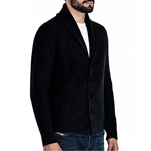 Strickjacke Herren Pullover aus Wolle Langarm Solide Anzug Kragen Strickpullover mit Knöpfen Grobstrick Regular Fit Sweatshirts Lässige Langarmshirt Warm Herbst Winter Sweatjacke Dicker Mantel von AOCRD