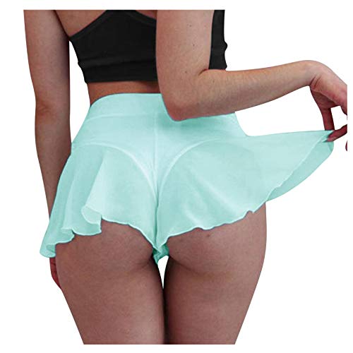 Women's Sexy Charming High Waist Pole Dance Ruffled Shorts Hot Pants Tight Bikini Shorts Swimwear Badeanzug Beachwear Sets Hawaii Meer Strand (A-Blau, 3XL) von AOCRD