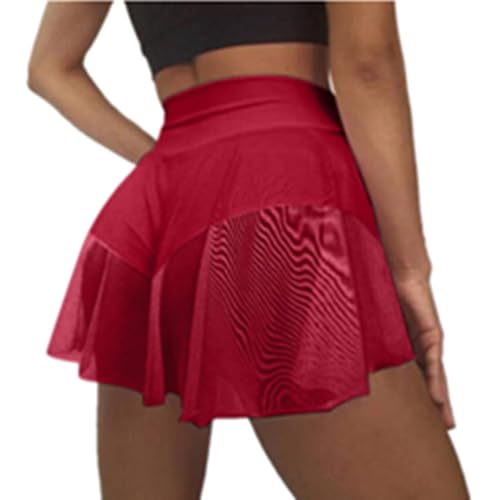 Women's Sexy Charming High Waist Pole Dance Ruffled Shorts Hot Pants Tight Bikini Shorts Swimwear Badeanzug Beachwear Sets Hawaii Meer Strand (A-Rot, M) von AOCRD