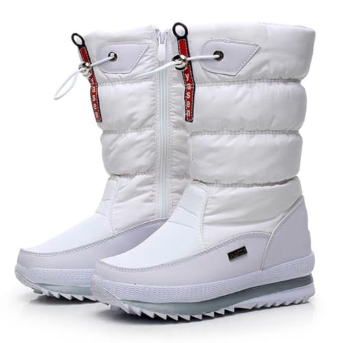 AODECCIE Damen-Schneestiefel mit Reißverschluss Winter Gebaut für Komfort, Winter II Wasserdichter, mit Fell gefütterter, frostiger, Warmer, Rutschfester Stiefel (38, Weiß) von AODECCIE