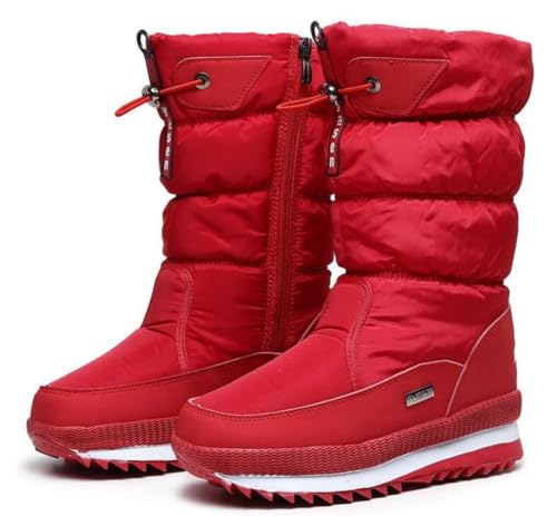 AODECCIE Damen-Schneestiefel mit Reißverschluss Winter Gebaut für Komfort, Winter II Wasserdichter, mit Fell gefütterter, frostiger, Warmer, Rutschfester Stiefel (39, Rot) von AODECCIE