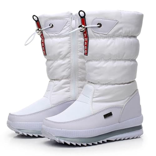 AODECCIE Damen-Schneestiefel mit Reißverschluss Winter Gebaut für Komfort, Winter II Wasserdichter, mit Fell gefütterter, frostiger, Warmer, Rutschfester Stiefel (39, Weiß) von AODECCIE