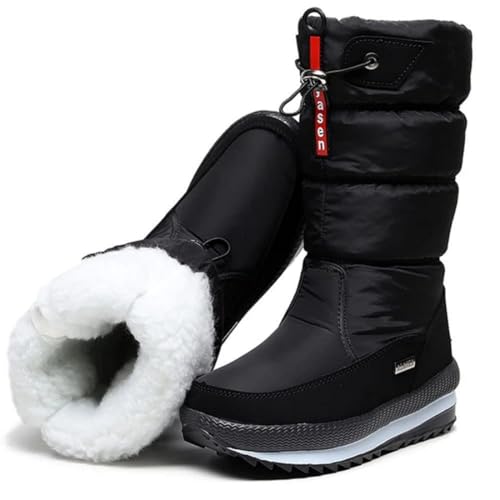 AODECCIE Damen-Schneestiefel mit Reißverschluss Winter Gebaut für Komfort, Winter II Wasserdichter, mit Fell gefütterter, frostiger, Warmer, Rutschfester Stiefel (41, Schwarz) von AODECCIE