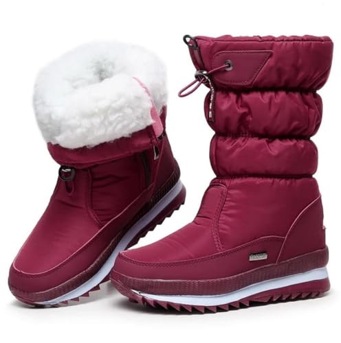 AODECCIE Damen-Schneestiefel mit Reißverschluss Winter Gebaut für Komfort, Winter II Wasserdichter, mit Fell gefütterter, frostiger, Warmer, Rutschfester Stiefel (42, Rosenrot) von AODECCIE