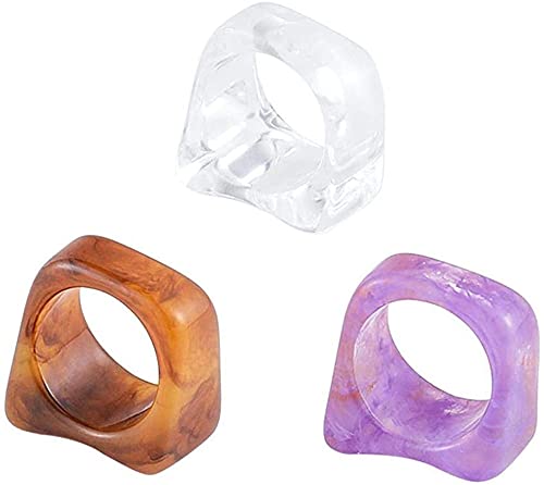 AOE Harzring Acrylringe Bunte klobige geometrische Ringe Unregelmäßiger Bandring transparenter Ring Durable Leichte Partei Schmuck Geschenk für Frauen Mädchen (3PCS) von AOE
