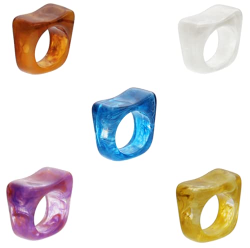 AOE Harzring Acrylringe Bunte klobige geometrische Ringe Unregelmäßiger Bandring transparenter Ring Durable Leichte Partei Schmuck Geschenk für Frauen Mädchen (5PCS) von AOE