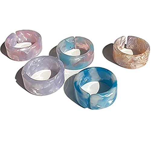 Resin Rings Vintage Acryl Ringe Bunte Marmor Ringe Retro-bonbonringe, Süßer Und Trendiger Schmuck Kompakten Und Einfachen Ring Geschenk für Frauen Mädchen Damen (A2) von AOE