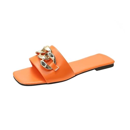 AOEGBY Damen Hausschuhe Flache Slide Sandalen Strand Offene Zehen Lässige(Orange,35) von AOEGBY
