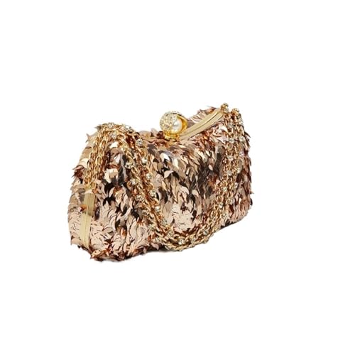 AOEGBY Mode leichte Luxus Pailletten Handtasche Trendy Textur Schulter Crossbody Dinner Bag Kette Taschen for Frauen(Golden) von AOEGBY