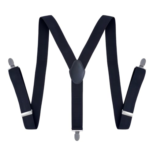 AOEVUIR 1 Pcs Hosenträger für Herren Extra Stark Breit 3,5 Cm mit Sehr Starken 4 Metall Clips Einstellbar und Elastisch Einheitsgröße für Männer und Damen X Style von AOEVUIR