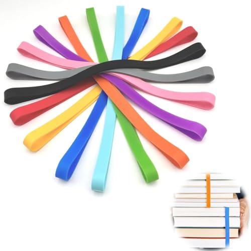 AOEVUIR 10 Pcs Breite Gummibänder 20x0.8cm Silikon Gummibänder Wiederverwendbare Haushaltsgummis Bunte Gummiringe für Büro Zuhause und Schulbedarf von AOEVUIR