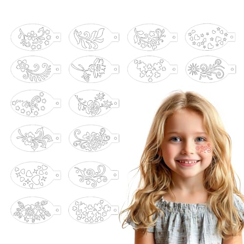 AOEVUIR 16 Pcs Temporäre Tattoo Schablonen für Kinder Wiederverwendbare Gesichts und Körperbemalungsschablonen für Halloween Make-up und Körperkunstmalerei von AOEVUIR