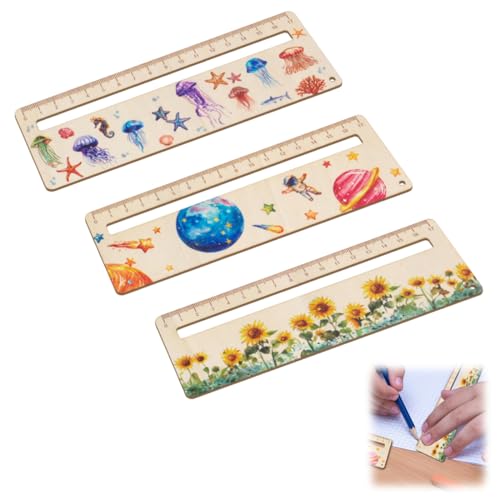 AOEVUIR 3 Pcs Personalisiert Holz Lesehilfe Kinder 1 Klasse - Lesezeichen Leselineal Endlich Schulkind Geschenk zum Schulbeginn Einschulungsgeschenk aus Holz von AOEVUIR