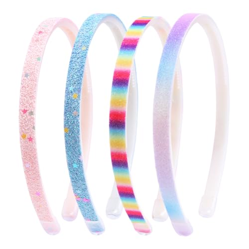 AOEVUIR 4 Pcs Glitzer Haarreife für kleine Mädchen Niedliche rutschfeste Stirnbänder aus Kunststoff in Regenbogen-Bling Design Haarschmuck in Rosa Blau Lila Farbig von AOEVUIR