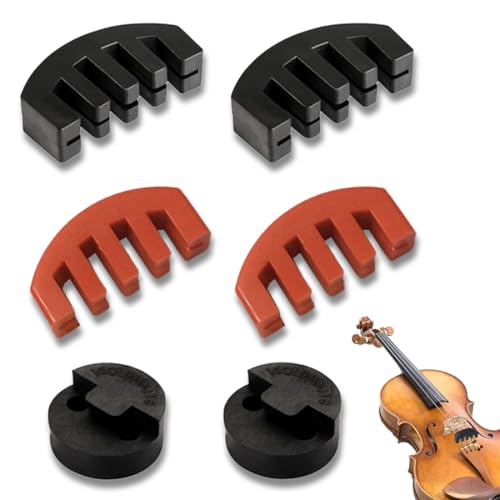 AOEVUIR 4 Schalldämpfer für Violine - 2 Krallenstil & 2 Runder Tourte Dämpfer, Ultra-Übungsschalldämpfer für Musikinstrumente Schwarz Rot von AOEVUIR