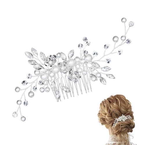 AOEVUIR Braut Hochzeit Haarkämme Kristall Blume Braut Kopfschmuck Perlen Haarklammern Haarschmuck für Frauen und Mädchen Silber von AOEVUIR