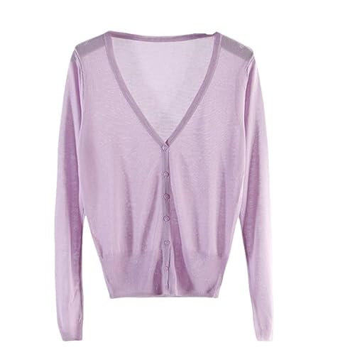 AOFCESQY Bolero Damen Damen Kurzer Cardigan Lässig Elegant Oberbekleidung Knopf V Ausschnitt Pullover Leicht Einfarbig Pullover für Frühling Sommer Herbst Mantel Jacke Bolero Lila 3XL von AOFCESQY