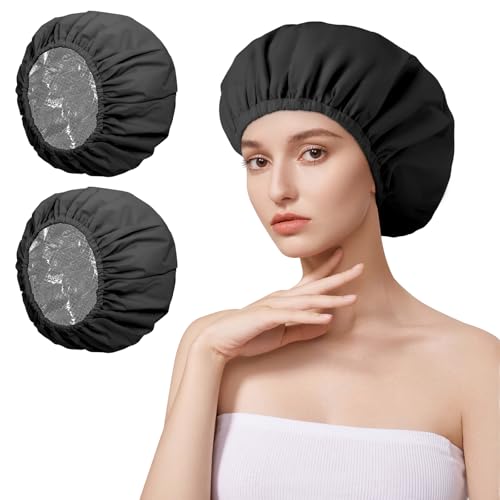 AOGOE 2 Pack Duschhaube Damen, Haarhaube Färben, 2-in-1 Elastische Duschkappe Wasserdichte, Shower Cap and Heat Cap Two Uses, Deep Conditioning Hair Cap für Haarölpflege, für Mädchen Damen Salon von AOGOE