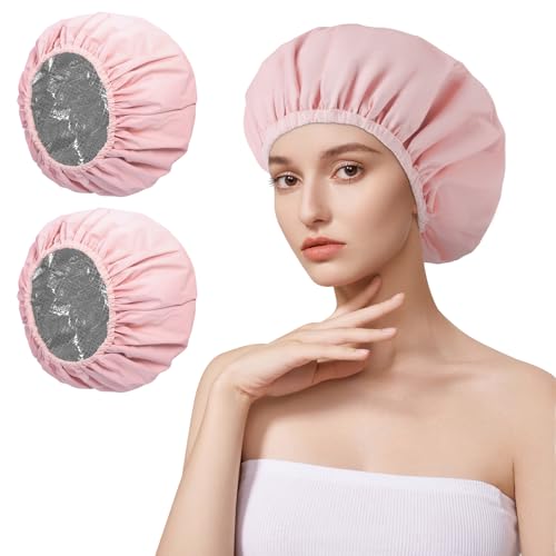 AOGOE 2 Pack Duschhaube Damen, Haarhaube Färben, 2-in-1 Elastische Duschkappe Wasserdichte, Shower Cap and Heat Cap Two Uses, Deep Conditioning Hair Cap für Haarölpflege, für Mädchen Damen Salon von AOGOE