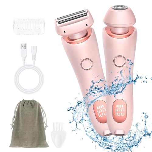 AOGOE Rasierer Damen, 2 in 1 Elektrischer Rasierer für Frauen, Intimrasierer für Frauen mit IPX7 Wasserdicht, Rasierer Wet & Dry, Schmerzfreier Intimrasierer für Gesicht Bikini Beine Arme Körper von AOGOE