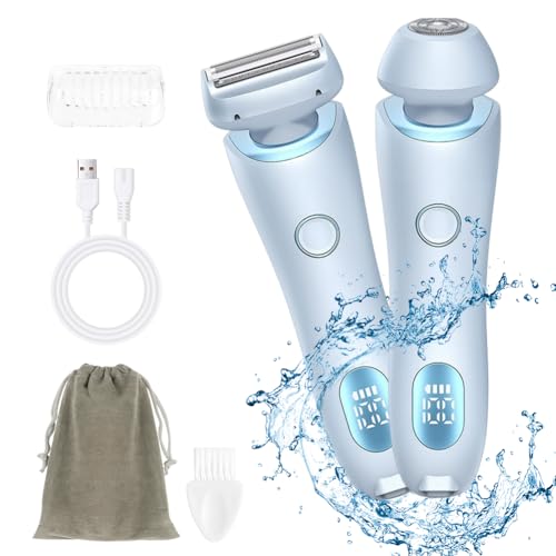 AOGOE Rasierer Damen, 2 in 1 Elektrischer Rasierer für Frauen, Intimrasierer für Frauen mit IPX7 Wasserdicht, Rasierer Wet & Dry, Schmerzfreier Intimrasierer für Gesicht Bikini Beine Arme Körper von AOGOE