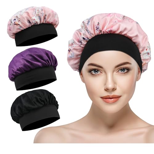 AOGOE Seidenhaube zum Schlafen, 3 Stück Haarhaube für Damen Schlafhaube Seide Schlafmütze Schlafhaube Zum Haare Schützen für die Nacht Bonnet mit elastischem Band von AOGOE