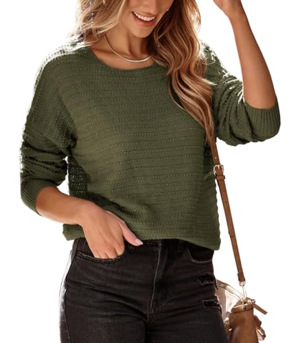 AOISAGULA Damen Gestrickte Pullover Rundhals Sweatshirt Langarm Tuniken Casual Basic Oberteile Tops für Herbst Winter Armeegrün XXL von AOISAGULA
