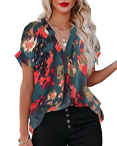 AOISAGULA Frauen Sommer Bluse Casual Kurzarm Tops V-Ausschnitt Shirt Lose Tunika Leicht für Damen Grün M AOISAGULA Frauen Sommer Bluse Casual Kurzarm Tops V-Ausschnitt Shirt Lose Tunika Leicht für Damen Grün M von AOISAGULA