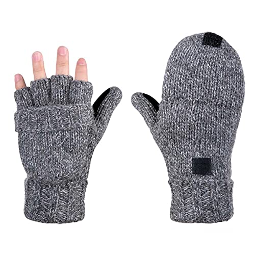 AOKAY Winter Handschuhe Fingerlose Fäustlinge Damen Fingerhandschuhe Fingerlos Handschuhe Strick Handschuhe mit Flip Top (Vintage-Grau) von AOKAY