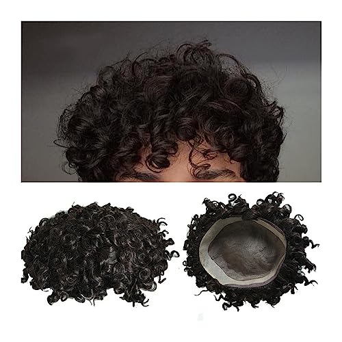 Echthaar Toupet für Männer Afro-Toupet for Männer, tiefes, lockiges Haarteil, feines Mono und NPU um die Basis, Herren-Kapillarprothese, natürliche menschliche Haarsysteme Perücke Männer (Color : 4mm von AOKLEY