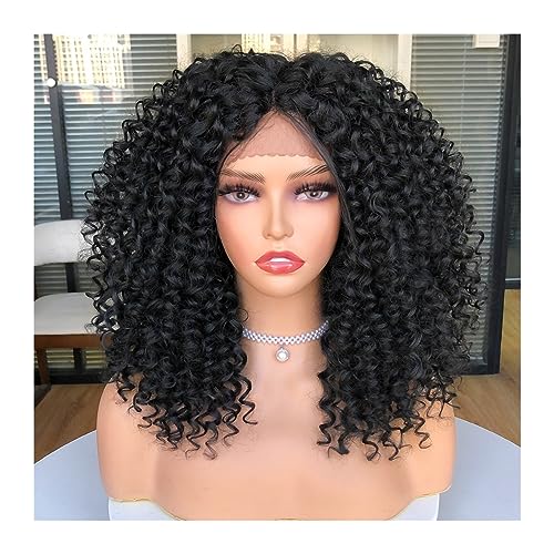 Frauen Perücke Kurze Bob-Perücke, Lace-Front-Perücken for Frauen, Afro-verworrene lockige Perücken, Ombre-Braun, synthetisches Mittelhaar, schwarze Kopfbedeckung mit Clips Perücke (Color : 1B, Size von AOKLEY