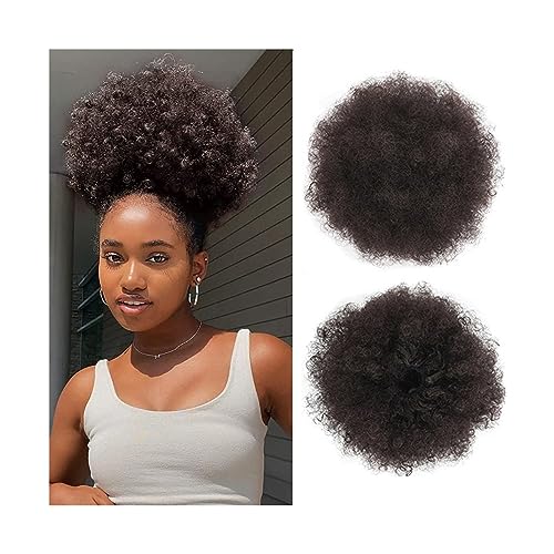 Haarteil Haargummi Haarknoten Hochsteckfrisuren Afro Puff Kordelzug-Pferdeschwanz for Frauen, 8/10 Zoll synthetische Afro-Kinky-Curly-Haarknoten-Verlängerungs-Haarteile, Clip-in-Kordelzug-Pferdeschwan von AOKLEY