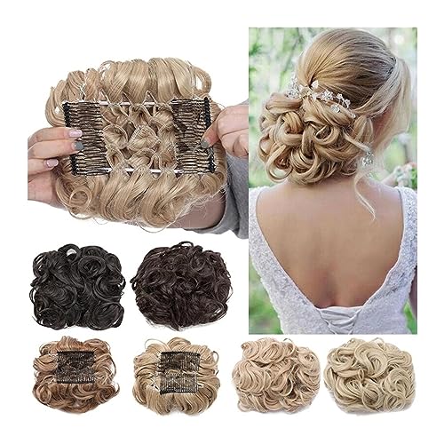 Haarteil Haargummi Haarknoten Hochsteckfrisuren Synthetic Hair Messy Hair Bun Pieces Clip in Hair Extension Dish Curly Hair Bun Chignon Ponytail Hairpiece with 2 Comb Clips for Women Haarverlängerung von AOKLEY