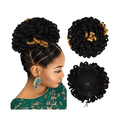 Haarteile Dreadlock Dutt Afro High Puff Kordelzug Pferdeschwanz Haarknoten Haarteile Faux Locs Clip In Pferdeschwanz Extensions Synthetische Haarknoten Stücke for schwarze Frauen Haarteil Haargummi ( von AOKLEY