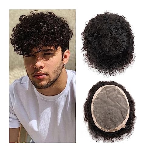 Toupet für Männer Afro-gelocktes Toupet for Männer, menschliches Haarsystem, feines Mono- und NPU-Toupet for Männer mit dünner Haut, indisches Remy-Haar, 15,2 cm, wassergelocktes Männer-Haarteil Perüc von AOKLEY