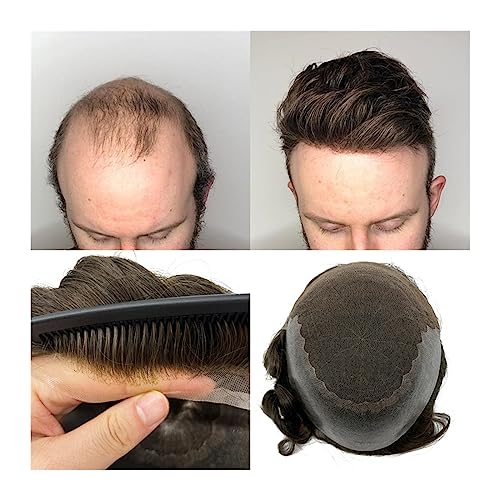 Toupet für Männer Indisches Remy-Haarersatzsystem, Herren-Haarteile, französische Spitze mit PU-Haut, Herren-Toupet, 20,3 x 25,4 cm, langlebige männliche Haarprothese, dunkelbraune Farbe Perücke für M von AOKLEY