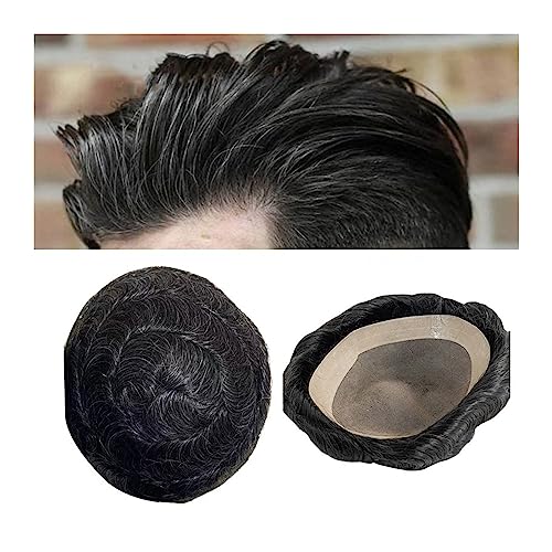 Toupet für Männer Toupet for Männer, Echthaar-Perücke, feines Mono und NPU-Basis, Herren-Toupet, indisches Remy-Haar, Prothese, glatt/30 mm gewellt, Toupet, Haarsystem, Haarteil Perücke für Männer (C von AOKLEY