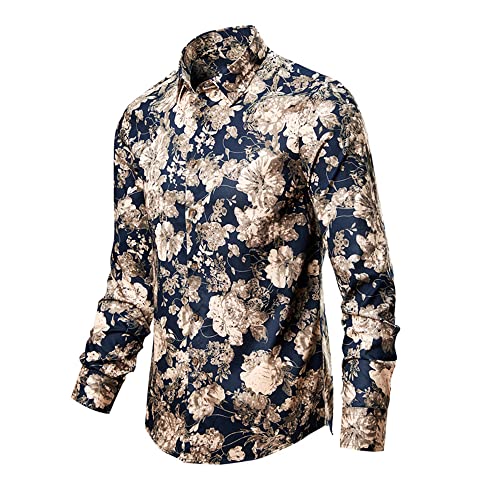 AOKODA Bedrucktes Hemd Herren Mode Trend Herren Langarm Hemd Frühling Herbst Urbane Modern Herren Freizeithemd Herrenhemd Herrenhemd B-Navy L von AOKODA