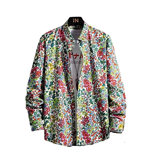 AOKODA Bedrucktes Hemd Herren Mode Trend Herren Langarm Hemd Frühling Urbane Modern Herren Freizeithemd Herrenhemd Herrenhemd I-Green XXL von AOKODA