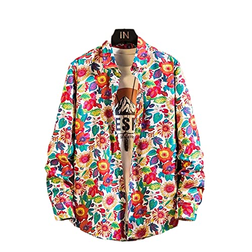 AOKODA Bedrucktes Hemd Herren Mode Trend Herren Langarm Hemd Frühling Urbane Modern Herren Freizeithemd Herrenhemd Herrenhemd M-Pink2 XL von AOKODA