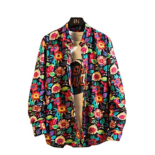 AOKODA Bedrucktes Hemd Herren Mode Trend Herren Langarm Hemd Frühling Urbane Modern Herren Freizeithemd Herrenhemd Herrenhemd N-Pink3 XL von AOKODA