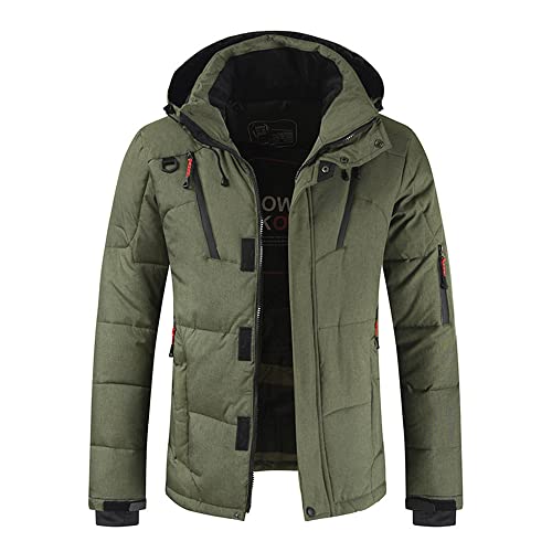 AOKODA Daunenjacke Herren Kapuze Reißverschluss Dekoration Langarm Winter Jacke Herren Verdicken Komfortabel Warm Jacke Herren Casual Einfarbig Jacke Herren B-Army Green L von AOKODA