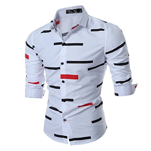 AOKODA Hemd Herren Slim Fit Geometrisches Druckmuster Herren Langarm Basic Trend Moderne Herren Langarm Hemd Neue Herren Freizeithemd B-White L von AOKODA