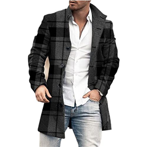 AOKODA Tweed Mantel Herren Einfarbig/Druck Mittlere Länge Coat Mantel Herren Slim Fit Knopfleiste Langarm Winter Mantel Herren Mode Casual Tweed Mantel Herren DY-13 3XL von AOKODA