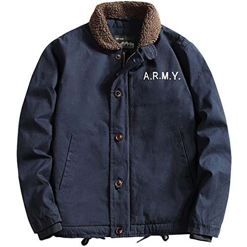 AOKODA Winter Jacke Herren Einfarbig Lammvlies Revers Baumwoll Jacke Herren Langarm Zip Knöpfe Plus Fleece Warm Jacke Herren Verdicken Casual Kältejacke Herren C-Dark Blue 3XL von AOKODA