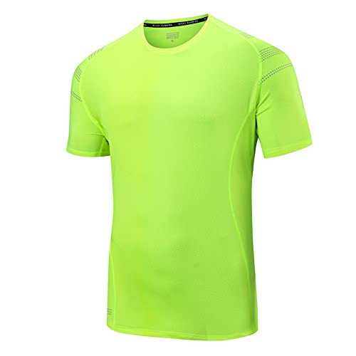 Trainingsshirt Herren Sport Sommer Einfarbig Kurzarm Laufshirt Atmungsaktiv Funktionsshirt Rundhals Sportshirt T-Shirt Männer G-Green 9XL von AOKODA