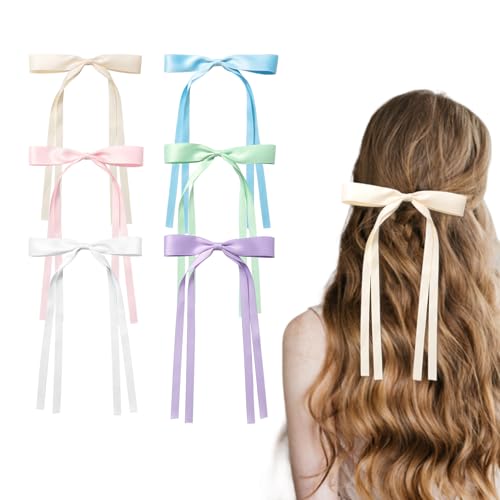 AOKSUNOVA 6 Stück Haarschleife,Schleife Haare Damen, Haarspangen mit Schleife, Schleifen Haare Mädchen Hair Bows für Party, Frauen, Mädchen(Beige Rosa Himmelblau Lila Mintgrün Weiß) von AOKSUNOVA