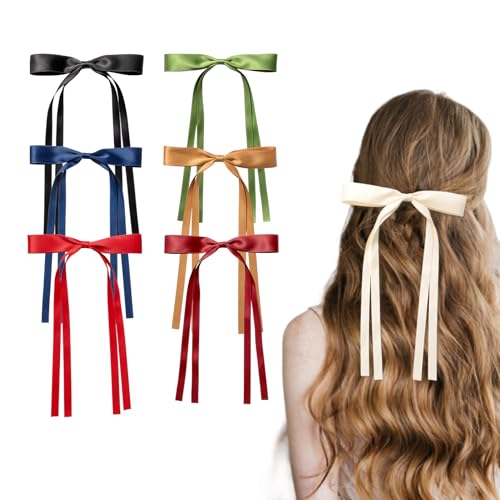 AOKSUNOVA 6 Stück Haarschleife,Schleife Haare Damen, Haarspangen mit Schleife, Schleifen Haare Mädchen Hair Bows für Party, Frauen, Mädchen(Burgunder Schwarz Avocado Grün Kaffee Navy Rot) von AOKSUNOVA