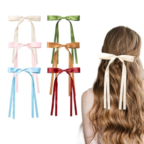 AOKSUNOVA 6 Stück Haarschleife,Schleife Haare Damen, Haarspangen mit Schleife, Schleifen Haare Mädchen Hair Bows für Party, Frauen, Mädchen(Rot Beige Rosa Himmelblau Avocadogrün Kaffee) von AOKSUNOVA